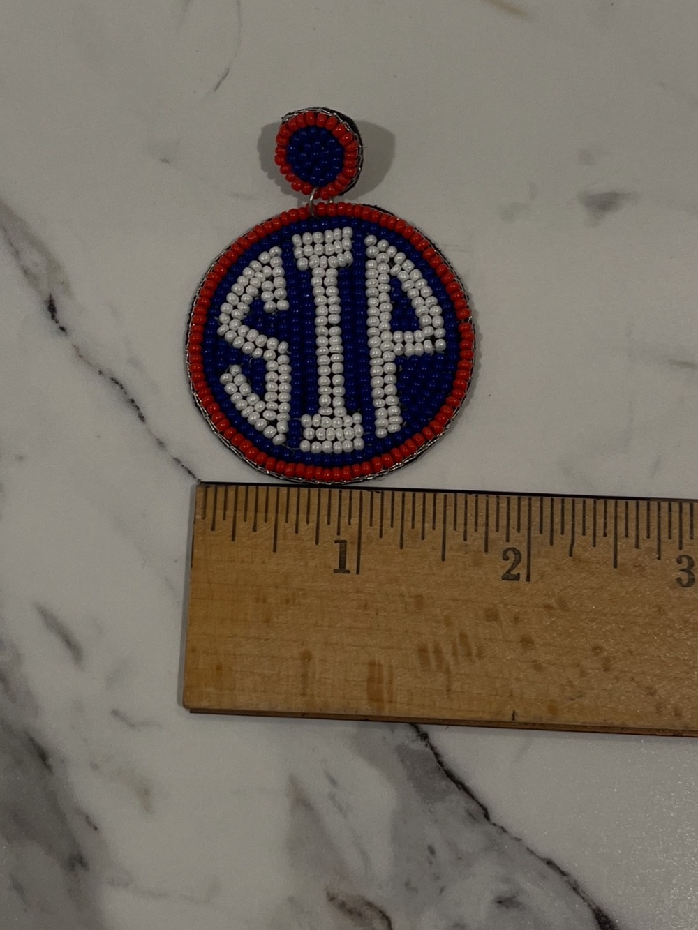 OLE MISS Beaded 'SIP' Drop Earrings in Blue, White & Red - Picture 4 of 4